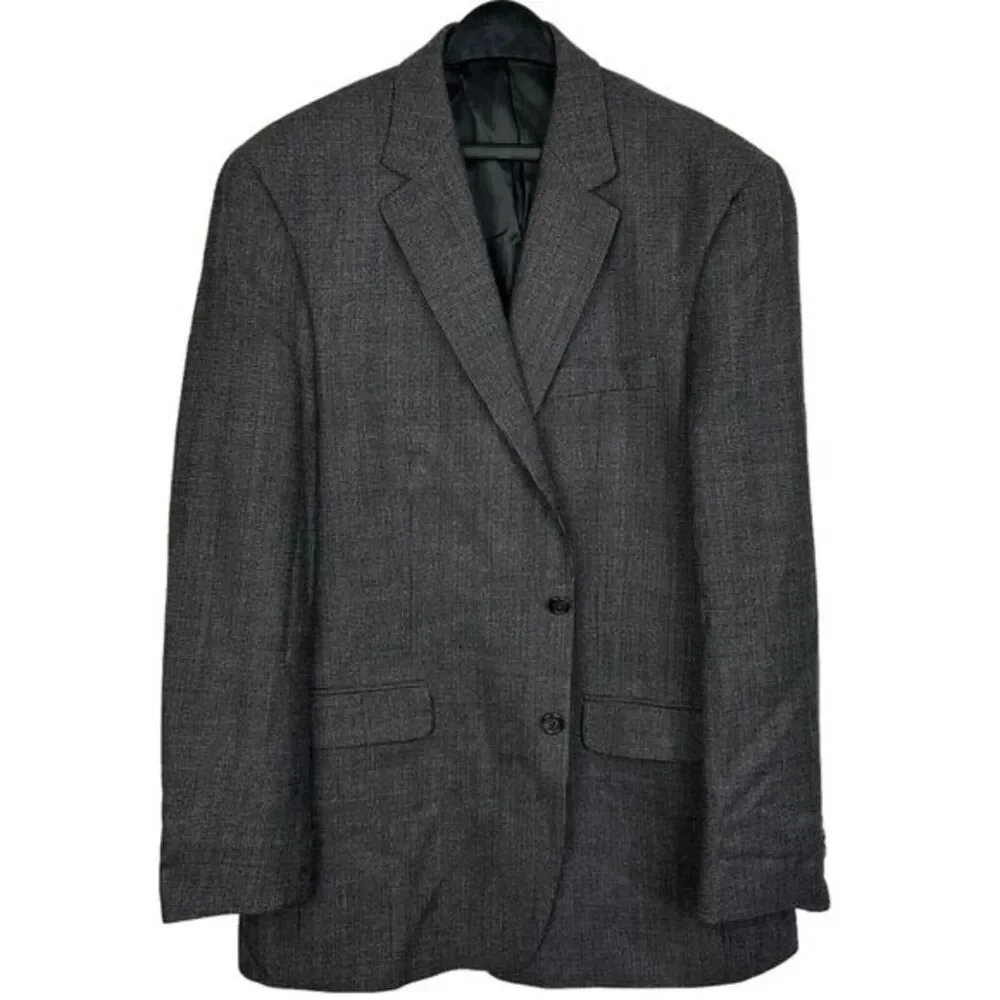 Ralph Lauren 44L Long‎ 100% Lambswool Gray Houndstooth Sport Coat Blazer Jacket